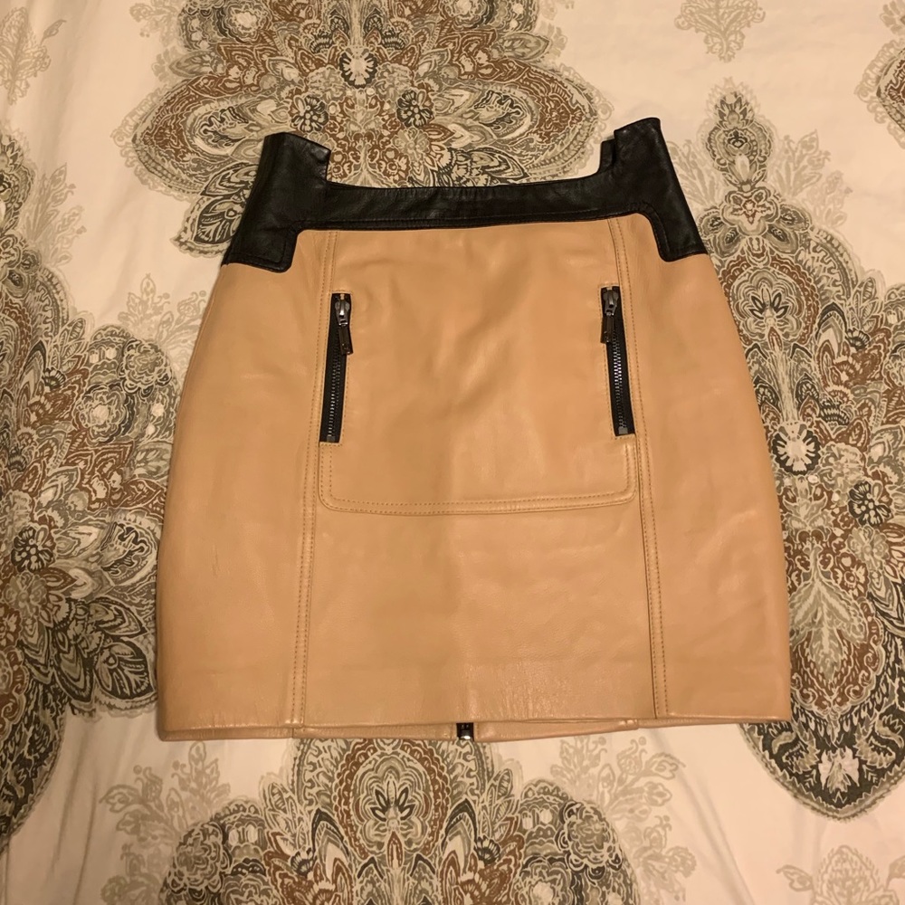 Nordstrom Beige Leather Mini Skirt
